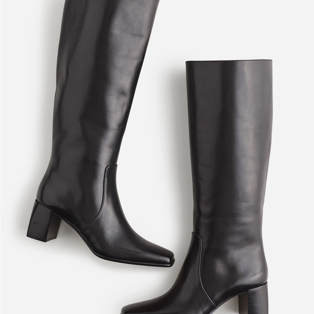 Madewell Zane Black Leather Heeled Boots with Square Toe